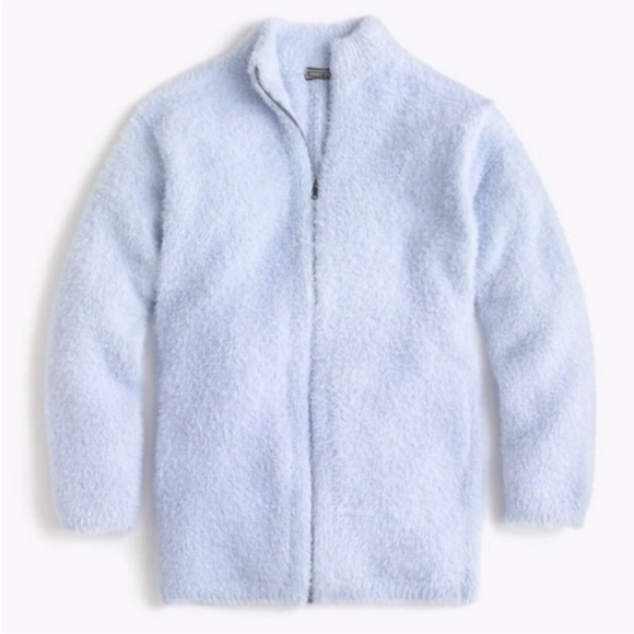 NWOT J CREW POINT SUR FUZZY CARDIGAN LT BLUE MEDIUM OVERSIZED ZIP UP JACKET - Picture 4 of 13